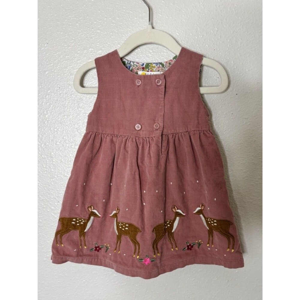 Boden holiday dress with embroidered deer design Size 6-12 M 80 Cm